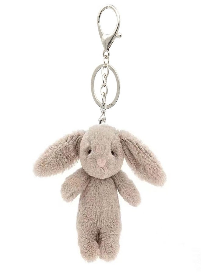 Spenlly Cute Bunny Bag Charm, Kawaii Bunny Keychain 3.5" Inch Mini Rabbit Purse Charm Decoration for Women Girls (Gray Pink) - Image 1
